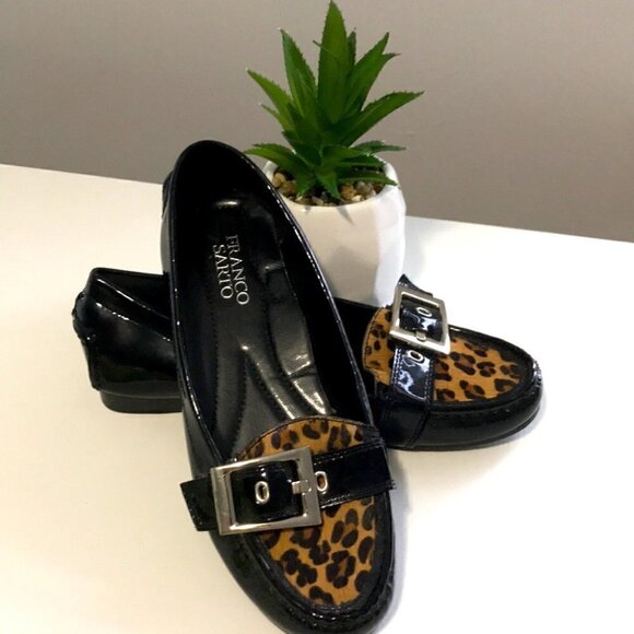Franco Sarto Large Buckle Shilo Cheetah Calf Hair Printed Flats Womens size 7 - Picture 2 of 8